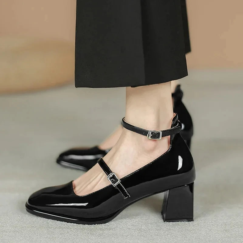 2024 New Women's Mary Janes Shoes High Quality Leather Shoes for Women Square Toe Shallow Buckle Strap Women's Shoes sandal