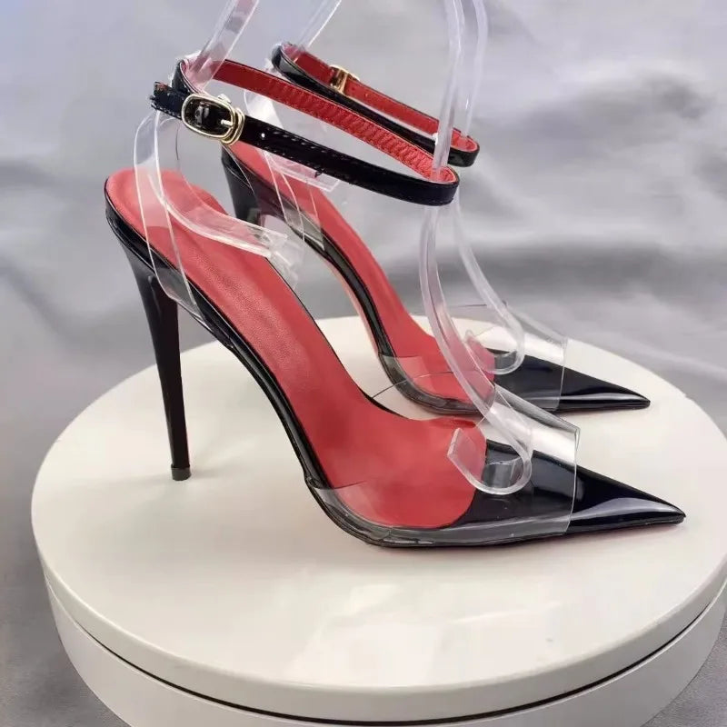 Futurecen  -  Summer New Purple Black Transparent High Heels Pointed Thin Heels PVC Sandals Women's Sexy High Heels