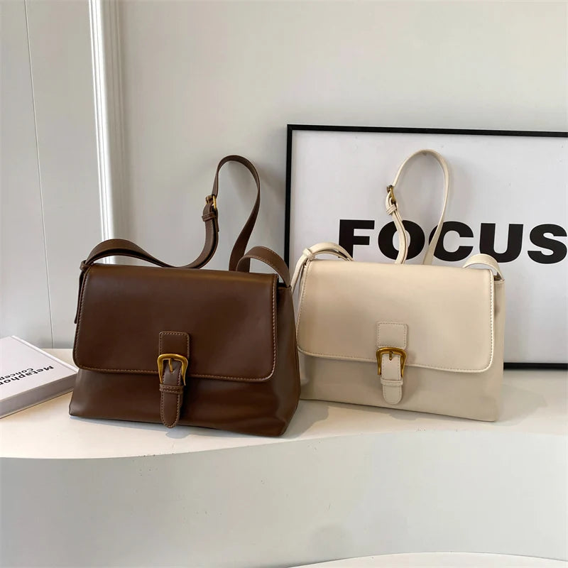 Futurecen  Retro Crossbody Bags For Women Flap Shape Messenger Bag Soft Leather Pure Color Shoulder Shopper Totes 2024 New In Handbag