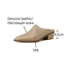 Futurecen  -  NEW Summer Women Mules Genuine Leather Shoes for Women Cover Toe Chunky Heel Slippers Pointed Toe Slingback Designer Sandals