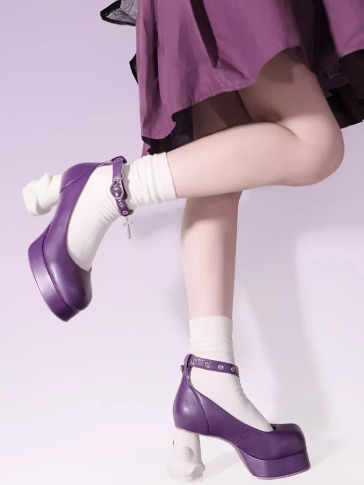 Futurecen Original Y2K Subcultural Punk Ghost Heels Lorita Shoes Cos Loli High Heels 5-8cm PU Round Toe Shoes