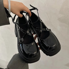 Futurecen Patent Leather Ankle Strap Lolita Shoes Women Thick Heels Platform Mary Janes Woman Sweet Lovely High Heeled Pumps