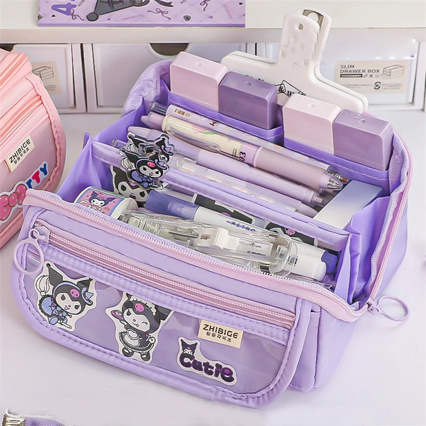 Futurecen Large Capacity Pencil Case Box Transparent Kawaii Bag Standing Stationery Organizer Estuches Asthetic Korean Pouch Kalemlik Girl