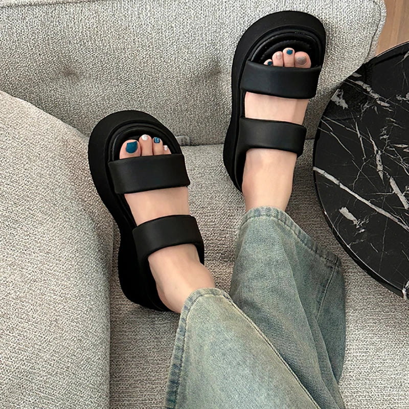 Futurecen Designer Summer Chunky Women Slipper Fashion Open Toe Slip On Ladies Elegant Platform Flats Slides Soft Flat Beach Sandal Shoes