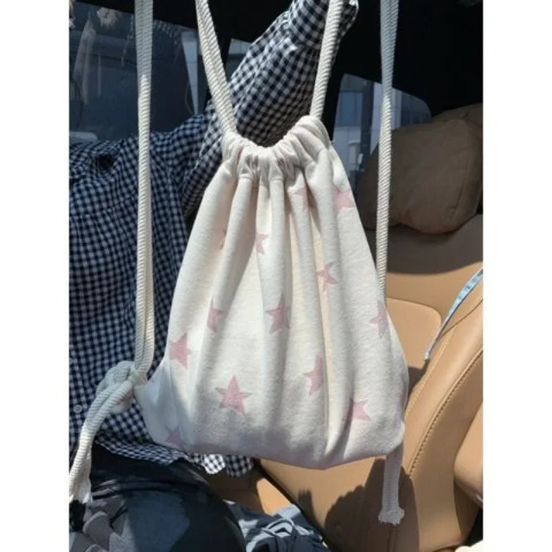 Futurecen  -  Korean Fashion Sweet Casual All Match Cute Star Schoolbag Class Bags Y2k Aesthetic Shoulder Bags Drawstring Bandage Backpacks