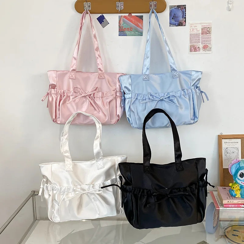 Futurecen  -  outfit ideas Pearlescent Women Tote Bags Sweetly Ladies Ruched Bow Underarm Shoulder Bags Casual Luxury Large Capacity Bolso Mujer