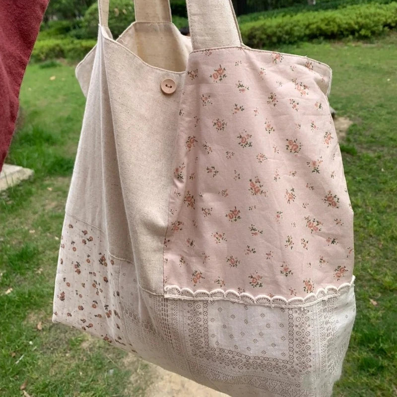 Futurecen Patchwork Contrast Color Flower Print Shoulder Handbags Fashion Y2k Underarm Bag High-capacity Women All Match Canvas Tote Bags