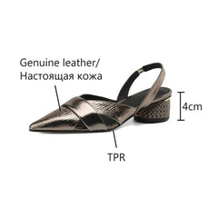 Futurecen  -  NEW Summer Women Sandals Genuine Leather Shoes for Women Cover Toe Slingback Shoes Narrow Band Pointed Toe Low Heel Women Shoes