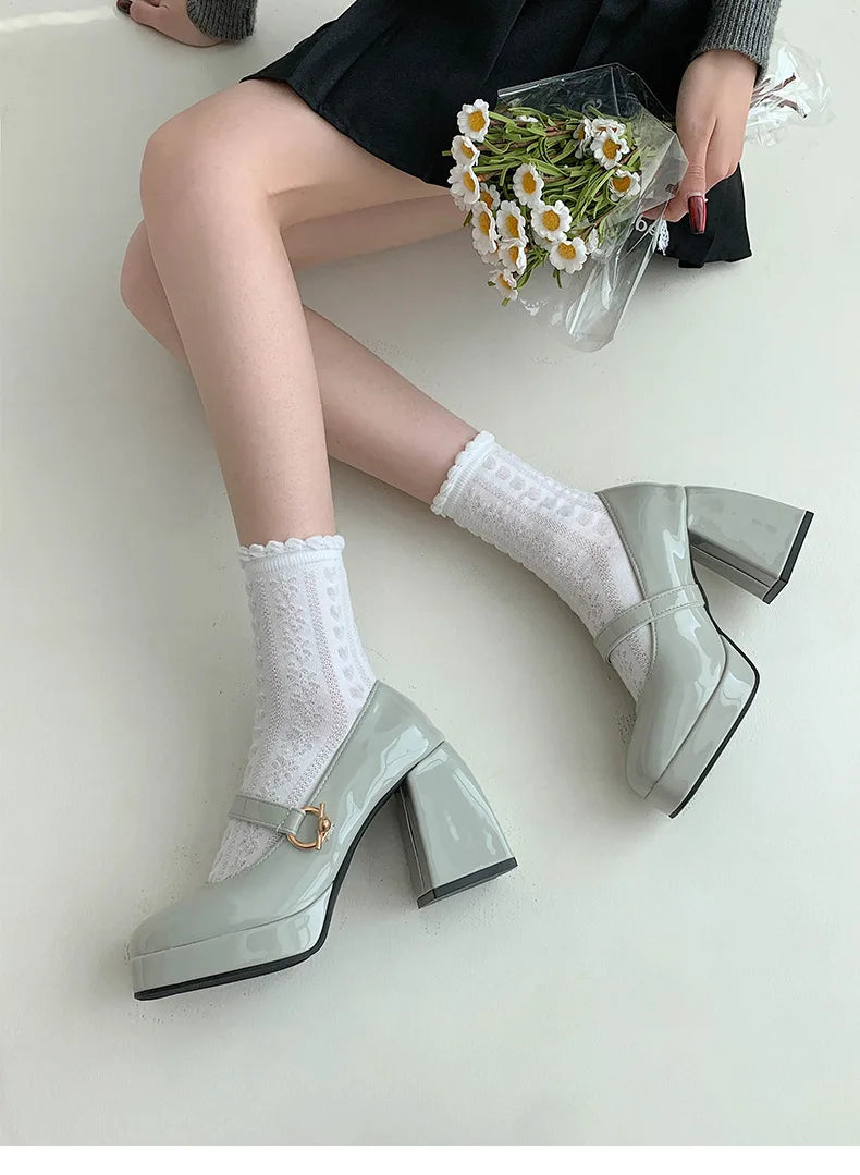 Futurecen Thick-heeled High-heeled Women's Spring and Autumn New Style Short Shallow Square Head French Shoes Women Shoes