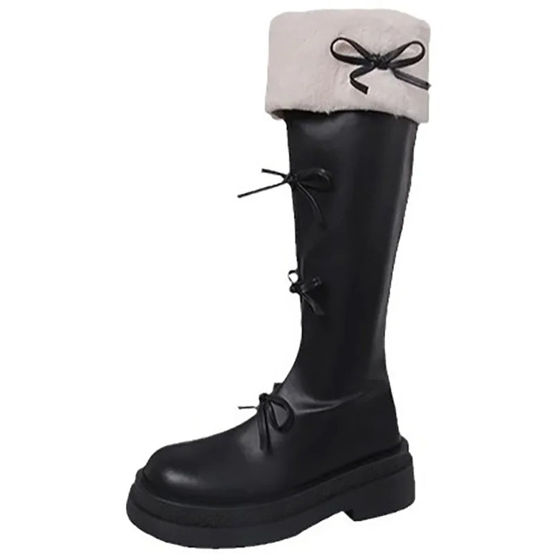 Futurecen Short Plush Women Knee High Boots Fashion Square Heel Ladies Elegant Back Zippers Long Knight Booties Winter Women's Footwear