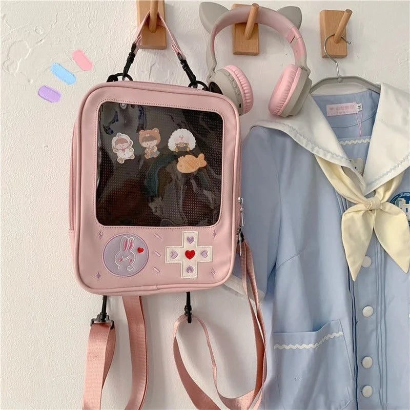 Futurecen  -  outfit ideas Japanese Style Girls Backpacks Kawaii JK Uniform Rabbit Heart Embroidery Women Shoulder Bag Fashion Transparent Ita Bag