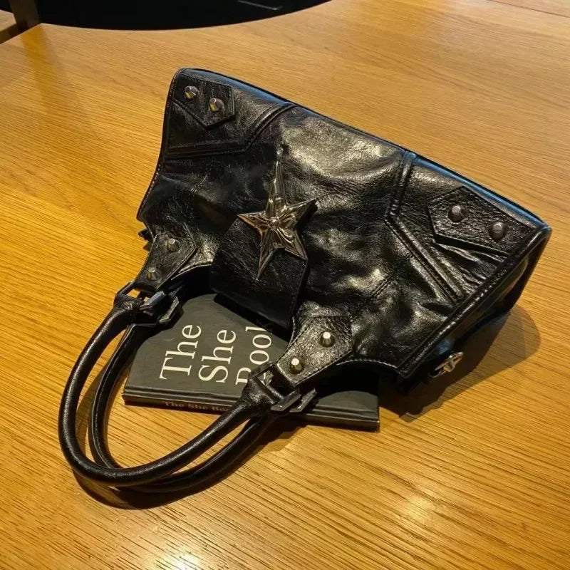 Futurecen  -  Y2K Gothic Star Girl Black Bag Women Vintage Handbag Fashion Shoulder Bag Large Capacity PU Crossbody Goth Purse Punk Tote Bags