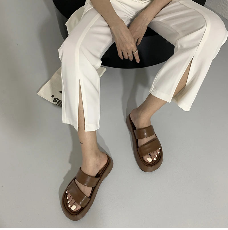 Futurecen 2024 New Gladiator Summer Sandalias Fashion Platform Flats Elegant Open Toe Slippers Comfort Beach Slides