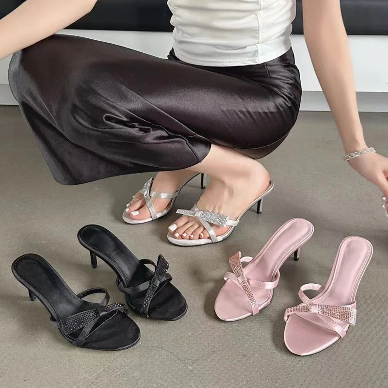 Futurecen Summer Butterfly-knot Woman Slippers Thin Low Heels Narrow Band Street Style Stripper Ladies Shoes Zapatos Mujer