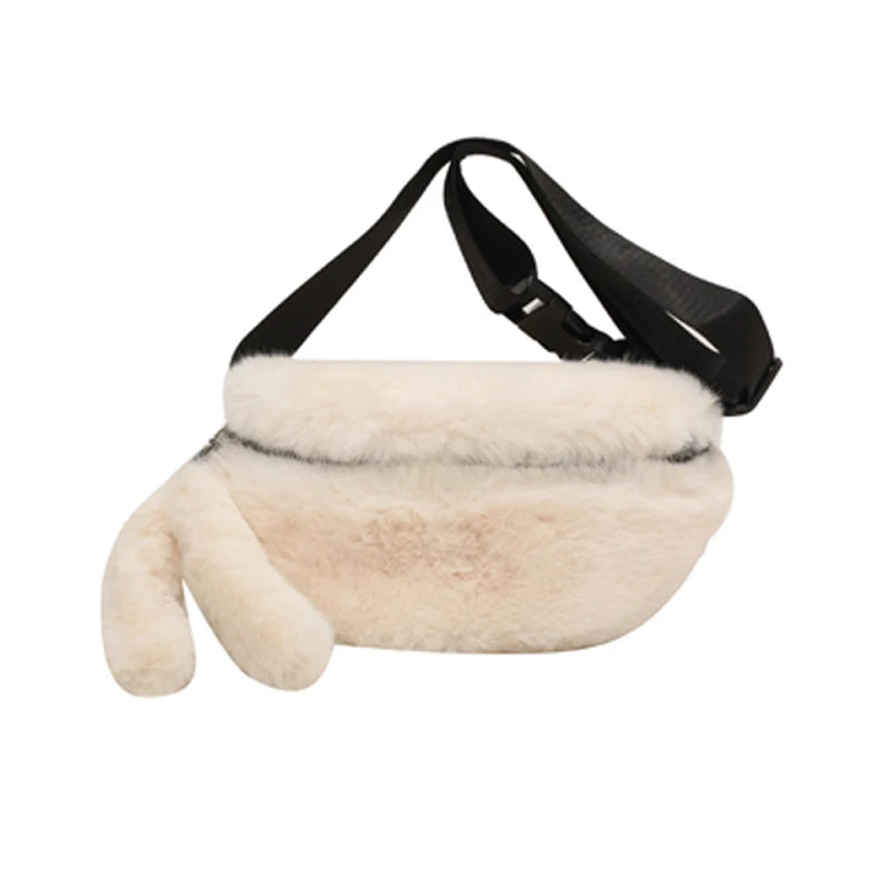 Futurecen  -  New Faux Rabbit Fur Fanny Pack Women Plush Waist Bag Men Winter Bum Bag Female Travel Bum Hip Coins Phone Pouch Casual Chest Bag