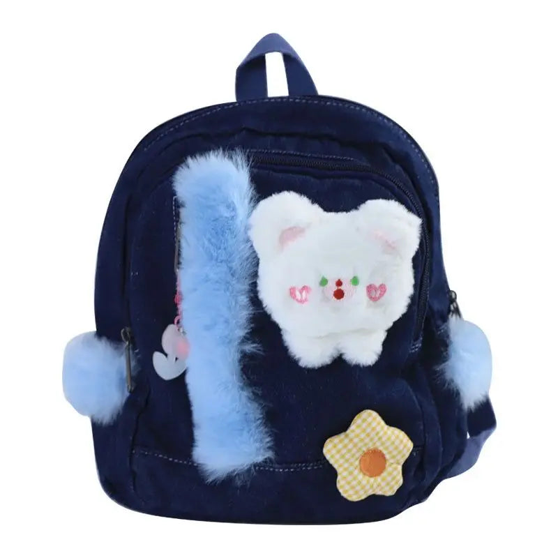 Futurecen  -  fancy bags White Bear Cute Backpack For Girls Fashion Denim Mini School Bag Design Y2k Fur Backpacks Preppy Style Kawaii Japanese Schoolbag