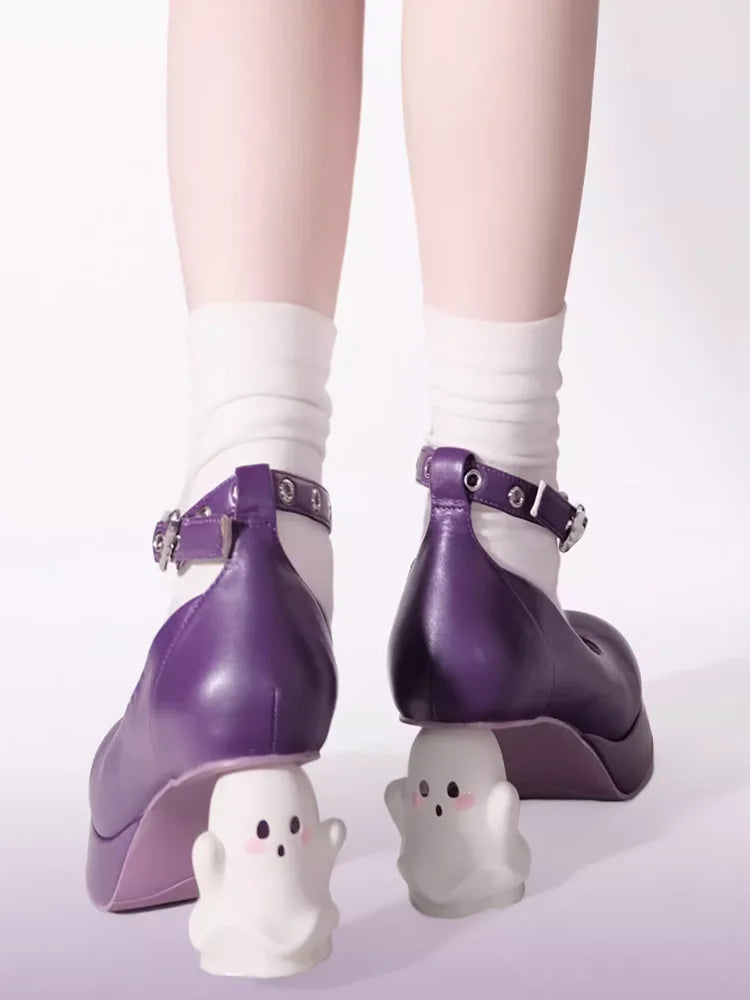 Futurecen Original Y2K Subcultural Punk Ghost Heels Lorita Shoes Cos Loli High Heels 5-8cm PU Round Toe Shoes