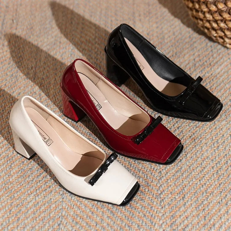 Futurecen  -  Spring Fashion New Style Shallow Mouth Square Toe Pumps Comfortable Elegant High Heels Square Toe Color Matching Women's Shoes