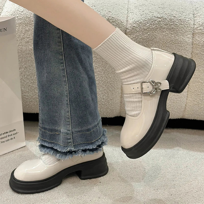 Futurecen  Fashion Bow Ankle Buckle Mary Jane Shoes Woman Thick Heeled Platform Lolita Shoes Woman Japanese Students Uniform Shoes Female