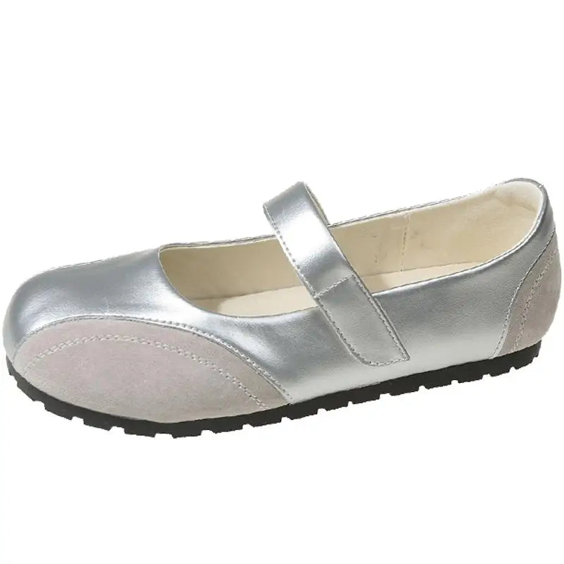 Futurecen Silvery Square Toe Women Mary Jane Shoes Fashion Shallow Non Slip Ladies Comfort Dress Flats Footwear