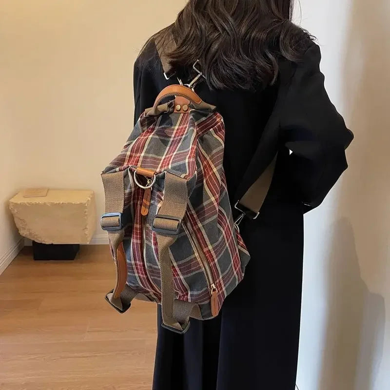 Futurecen  -  fancy bags Korean High-capacity Sport Travel Handbag Commuter Crossbody Bag Preppy Casual Plaid Canvas School Backpack Vintage Y2k backpack