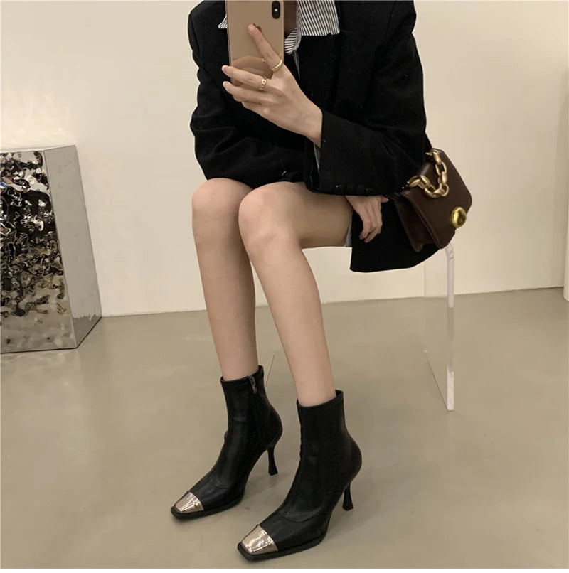 Futurecen Sexy High Heel Ankle Boots Women Fashion High Quality Patent Leather Shoes Ladies Elegant Short