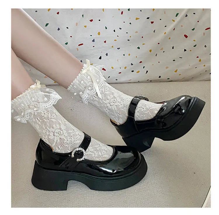 Futurecen Black Retro British Style Small Leather Shoes Women Super High Heels Loafers Woman College Jk Uniform Shoes Mary Janes Shoes