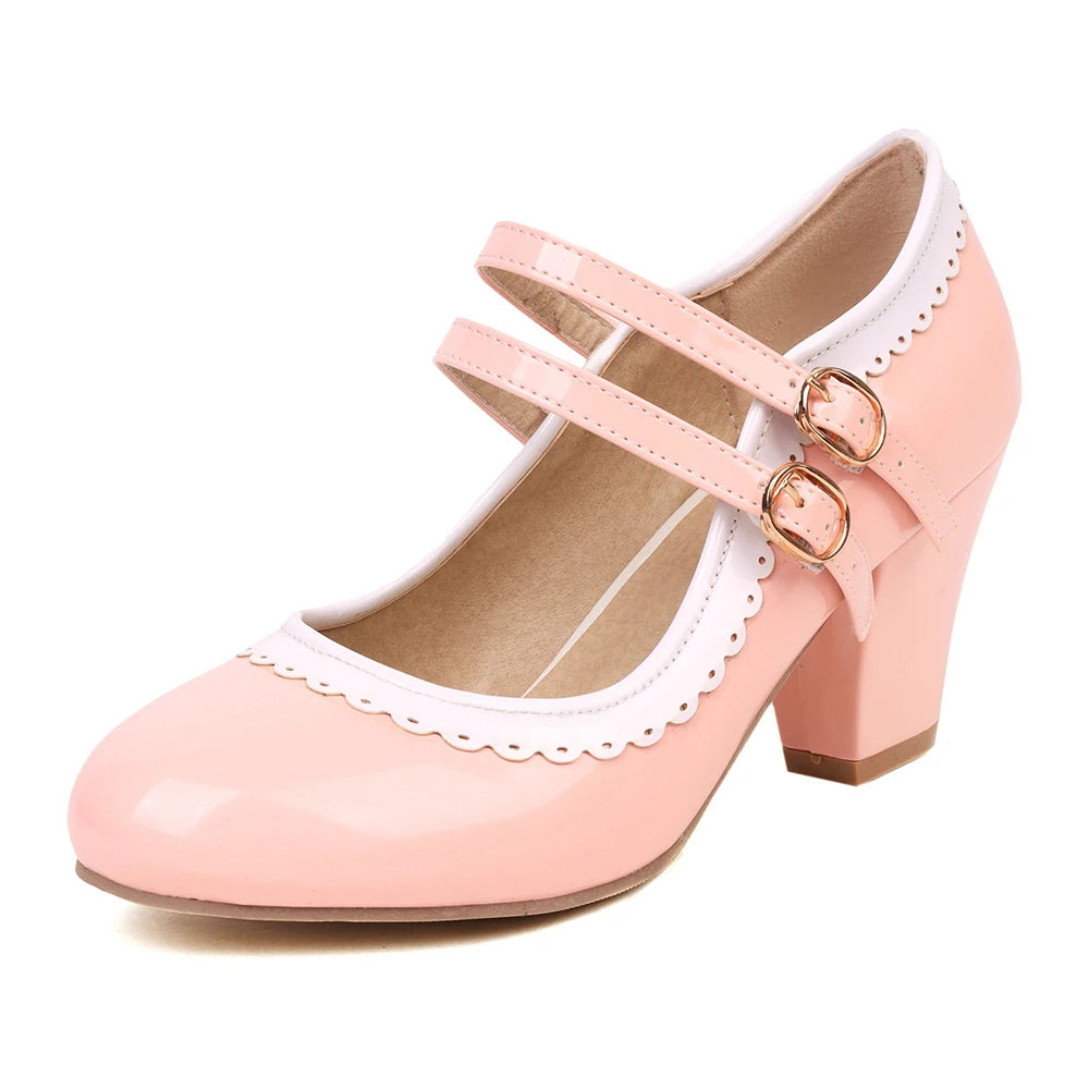 Futurecen Candy Color Lolita Mary Janes Women High Heels Shoes Sweet Ruffles Dress Party Wedding Shoes Bridal Princess Plus Size 32-42