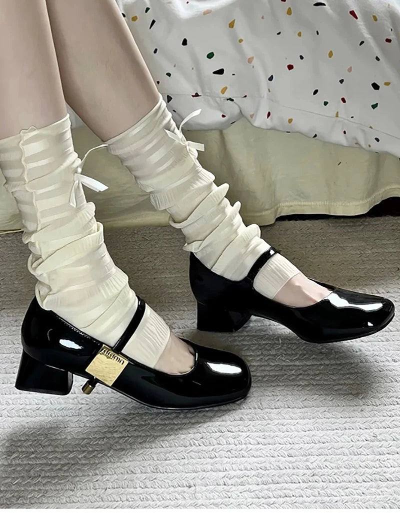 Futurecen 2024 Spring Mary Jane Shoes Women's Japanese Shoes Fashion Casual Single Square Heel Shoes Ladies College Style Footwear