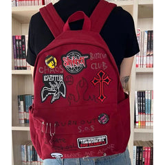 Futurecen  -  Punk Backpacks Women Y2K Letter Print Grunge Mochilas Para Mujer Large Capacity Commute Canvas New Aesthetic Bag Female