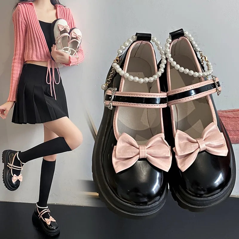 Futurecen Bows Lolita Shoes Kawaii Mary Jane Shoes Women Japanese Style Vintage Girls High Heel Platform Shoes College Student JK