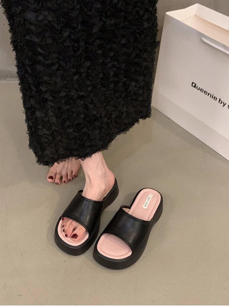 Futurecen 2024 Summer Chunky Women Slippers Fashion Elegant Open Toe Slides Shoes Ladies Outdoor Beach Platform Flats Sandalias