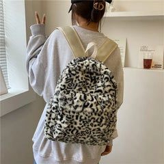 Futurecen  -  fancy bags New Simple High-capacity Leopard Plush Backpack Korean Preppy Fashion Casual Studeny Schoolbag Trendy Streetwear Hottie Bag