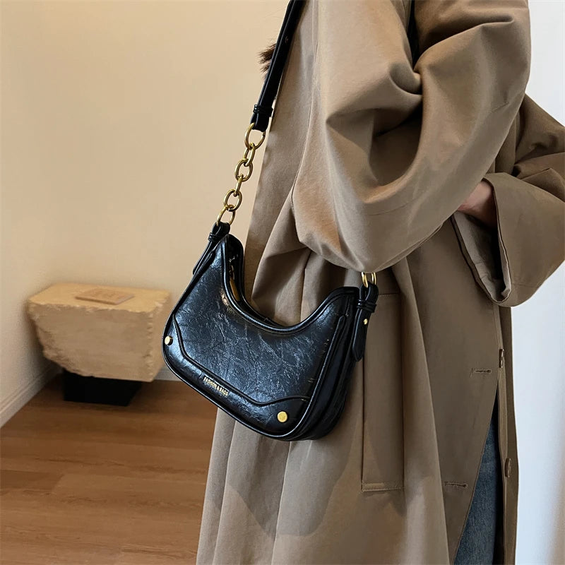 Futurecen Retro Underarm Shoulder Bags For Women 2023 Luxury Designer Purse And Handbags French Style Pure Color Chain Crossbody Bag