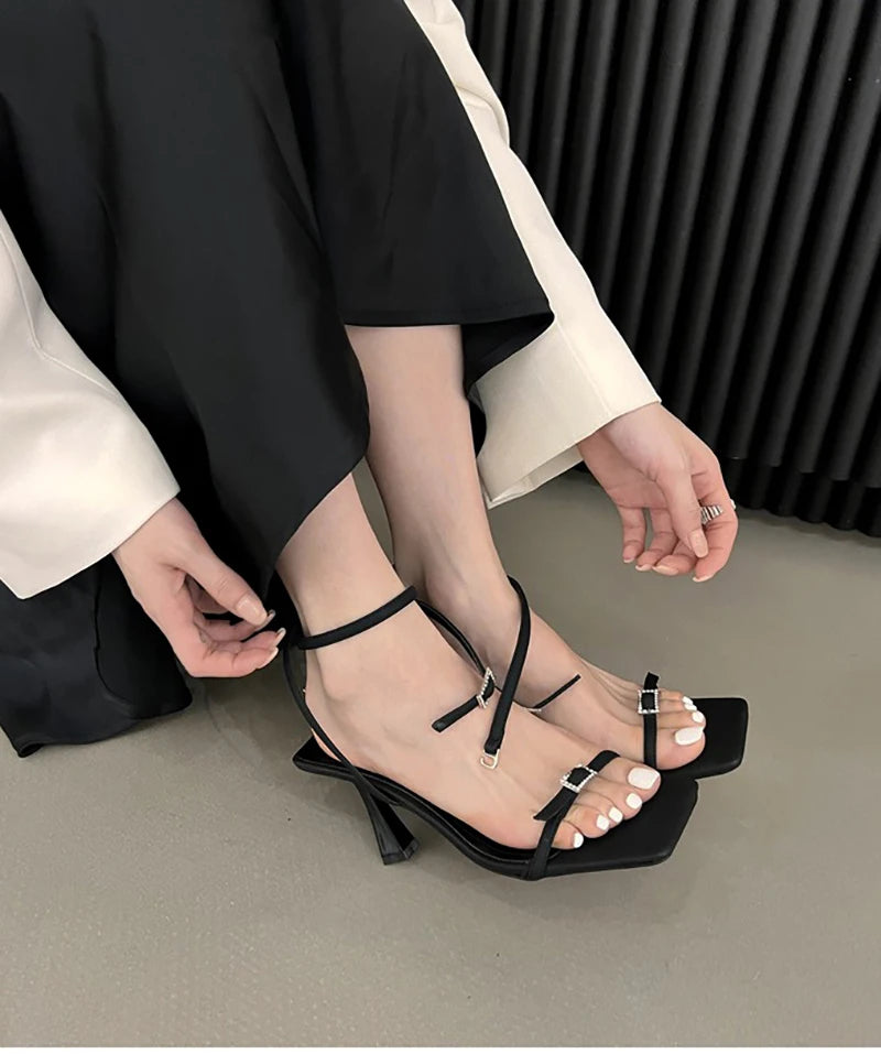 Futurecen Summer New Open Toe Women Sandals Fashion Narrow Band Thin High Heel Shoes Ladies Elegant Outdoor Gladiator