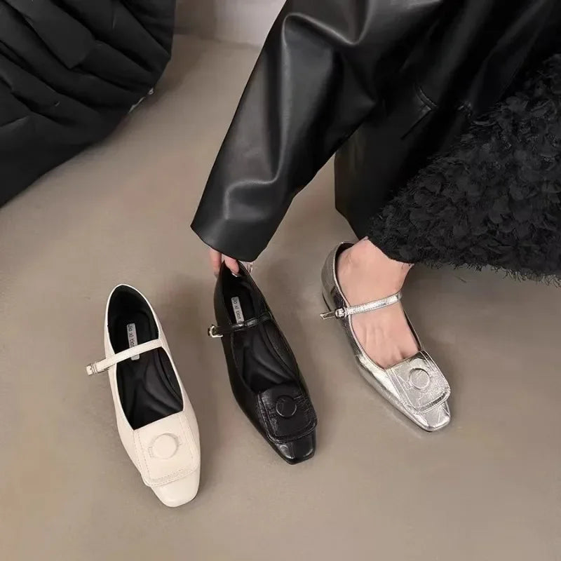 Futurecen  -  Spring and Summer Female Low Heel Shoes Fashion Black Small Leather Shoes Thick Heels Mary Jane Loafers Elegant Women's Shoes