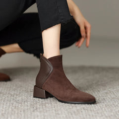 Futurecen  -  NEW Fall Shoes Women Sheep Suede Ankle Boots Round Toe Chunky Heel Boots for Women Winter Mature Women Boots Zipper Modern Boots