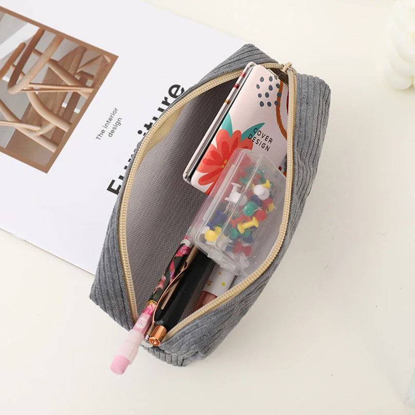 Futurecen  -  Shark Pencil Case Corduroy Pen Case Kawaii Stationery Estuche Large Capacity Pencilcase Trousse School Supplies Pencil Pouch