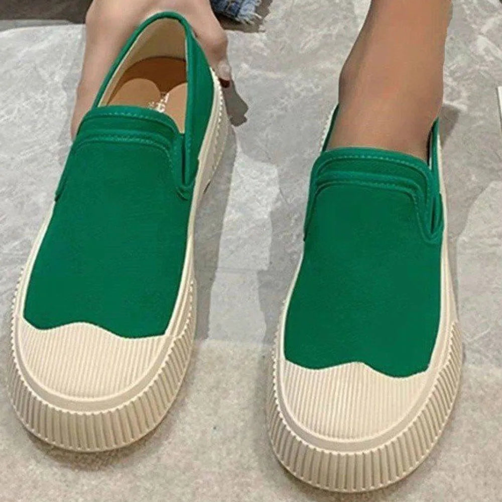 New Loafers Women Spring Shallow Ladies Patchwork Slip On Casual Canvas Shoes Outdoor Walking Running Flats Sneakers