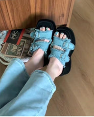 Designer Summer Denim Woman Slippers Fashion Open Toe Platform Flats Slides Shoes Outdoor Dress Sandalias