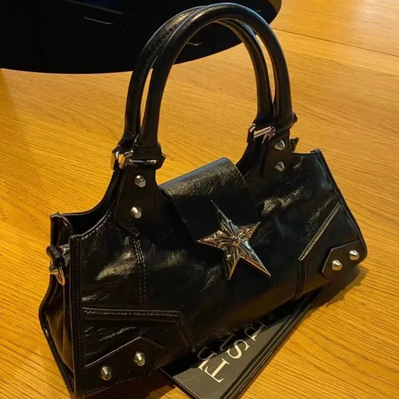 Futurecen  -  Y2K Gothic Star Girl Black Bag Women Vintage Handbag Fashion Shoulder Bag Large Capacity PU Crossbody Goth Purse Punk Tote Bags