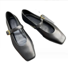 Futurecen Mary Jane Shoes Female Genuine Leather 2024 New Snap Ballet Shoes Women Square Toe Flat Sheepskin Ladies Shoes