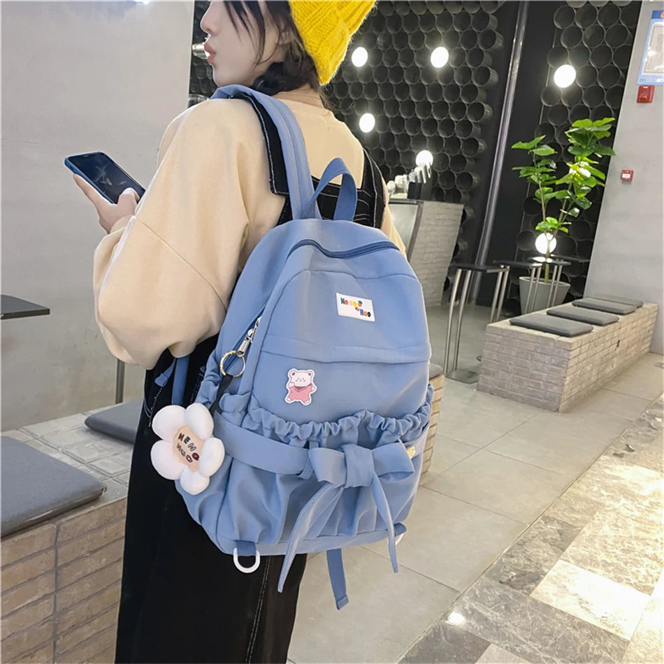 Futurecen Kawaii Women Backpacks Purses Preppy Style School Book Bag with Badge Travel Bag for Teen Girls Bagpack Large Capacity Rucksack