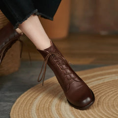 Futurecen Genuine Leather Women Boots HOT SALES Autumn Shoes for Women Winter Handmade Boots Square Toe Chunky Heel Shoes