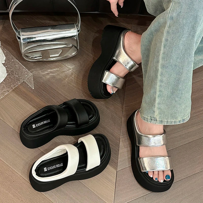 Designer Summer Chunky Women Slipper Fashion Open Toe Slip On Ladies Elegant Platform Flats Slides Soft Flat Beach Sandal Shoes