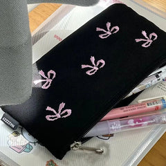 Futurecen  -  Ins Style Simple Black Bow Pencil Case Large Capacity Pencil Storage Bag Cosmetic Bag Stationery Organizer School Supplies