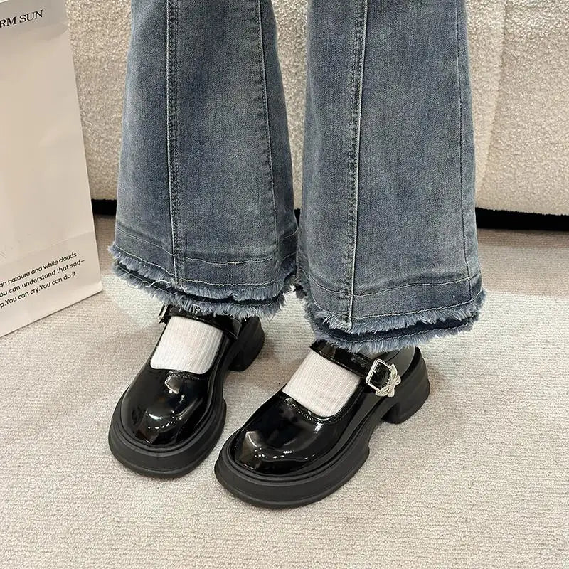 Futurecen  Fashion Bow Ankle Buckle Mary Jane Shoes Woman Thick Heeled Platform Lolita Shoes Woman Japanese Students Uniform Shoes Female