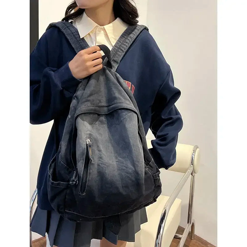 Futurecen  -  fancy bags Korean Vintage High-capacity Preppy Student School Bags Fashion Denim Gradient Y2k Canvas Backpack Women Mochilas Para Mujer