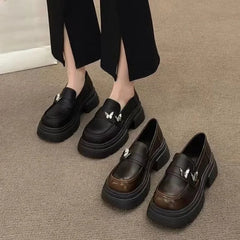 Futurecen  -  New Butterfly Black Brown Lolita Shoes Women Casual Platform Mary Jane Female Korean Version Small Leather Shoes High Heels