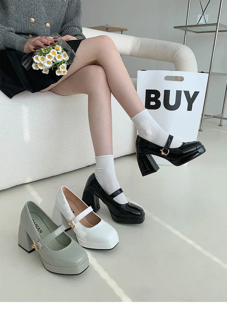 Futurecen Thick-heeled High-heeled Women's Spring and Autumn New Style Short Shallow Square Head French Shoes Women Shoes